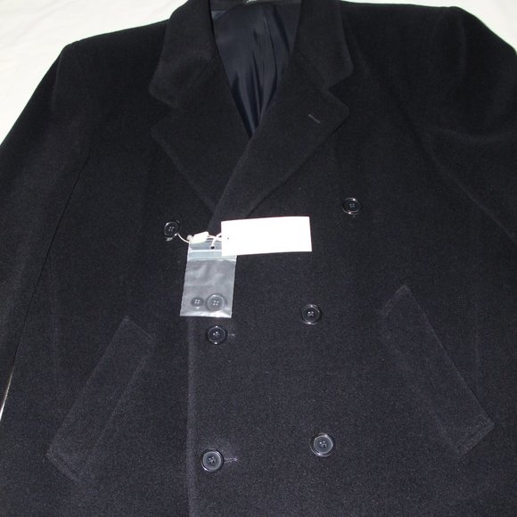 Massimo Italy Navy Blue Cashmere Wool Blend Men Long Classic Coat Size 44 - Picture 11 of 12